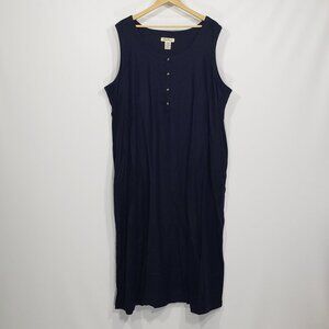 NWOT  Eddie Bauer  Navy Blue Linen Sleeveless Long Shift Dress  Size XXL